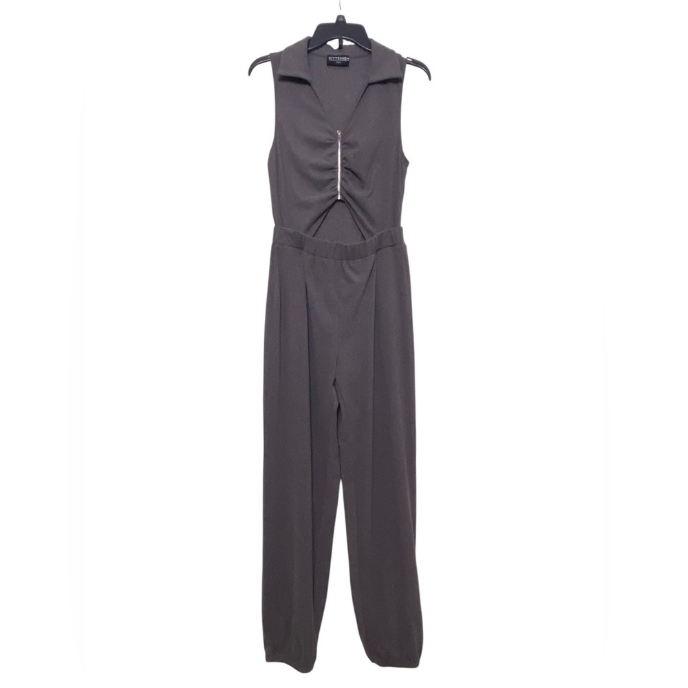 Kittenish Charcoal Sleeveless Jumpsuit Women’s Small Front Zip Cutout - Picture 2 of 12